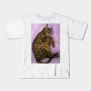 Funny sleeping bengal cat oil painting Kids T-Shirt